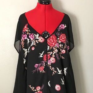 Black floral chiffon blouse - 3x